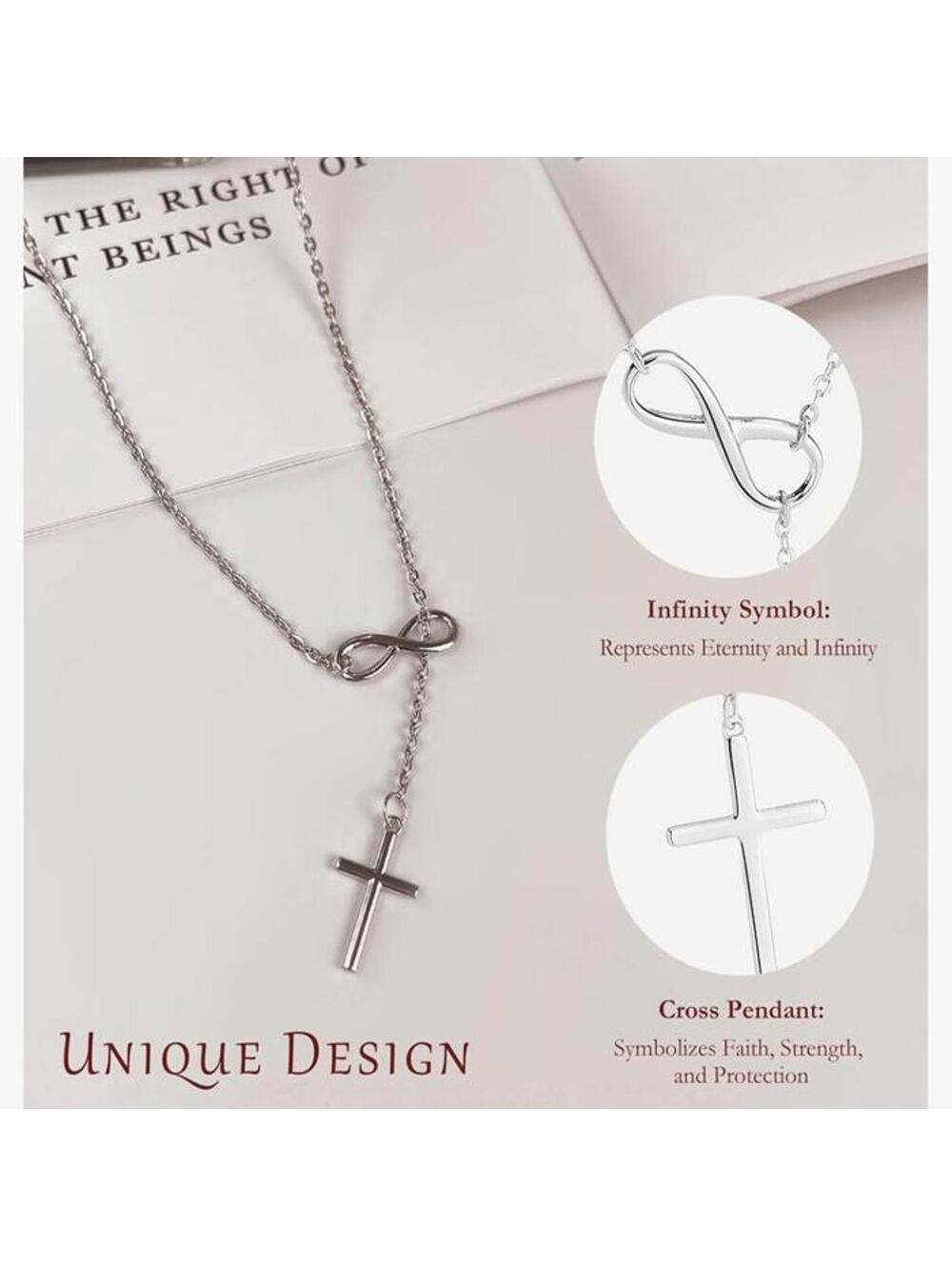 Silver Toned Metal Cross Infinity Necklace Women's Jewelry Minimalist Gift - Picture 5 of 10